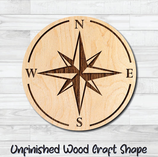 Compass Nautical 1 Unfinished Wood Shape Blank Laser Engraved Cut Out Woodcraft Craft Supply