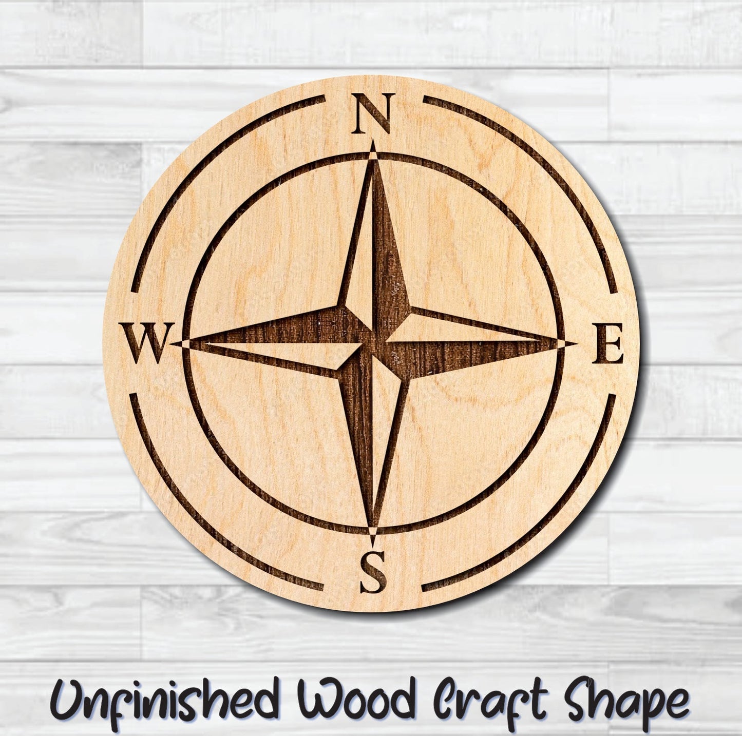 Compass Nautical 2 Unfinished Wood Shape Blank Laser Engraved Cut Out Woodcraft Craft Supply