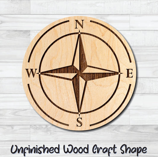 Compass Nautical 2 Unfinished Wood Shape Blank Laser Engraved Cut Out Woodcraft Craft Supply