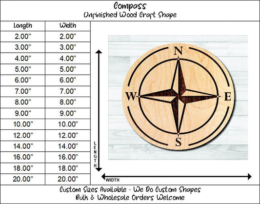 Compass Nautical 2 Unfinished Wood Shape Blank Laser Engraved Cut Out Woodcraft Craft Supply