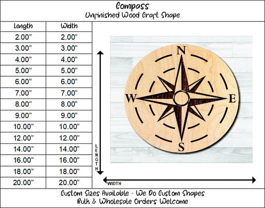Compass Nautical 3 Unfinished Wood Shape Blank Laser Engraved Cut Out Woodcraft Craft Supply