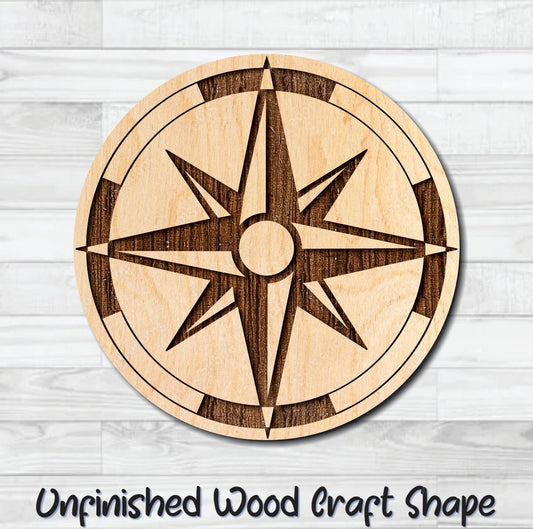 Compass Nautical 4 Unfinished Wood Shape Blank Laser Engraved Cut Out Woodcraft Craft Supply
