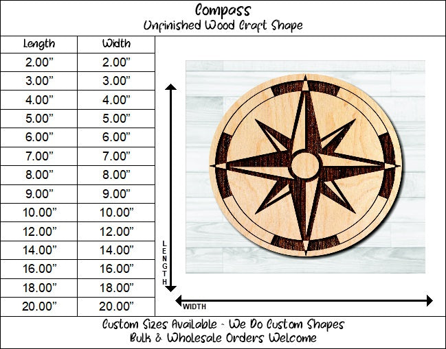 Compass Nautical 4 Unfinished Wood Shape Blank Laser Engraved Cut Out Woodcraft Craft Supply