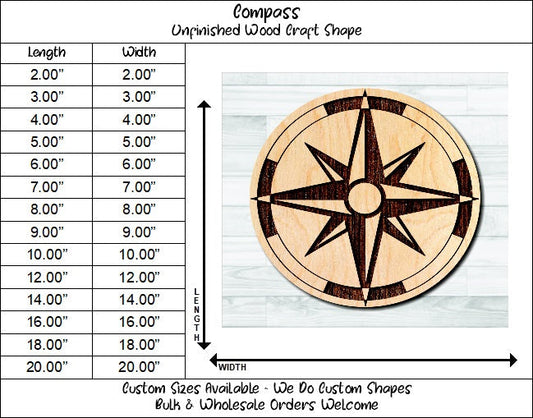 Compass Nautical 4 Unfinished Wood Shape Blank Laser Engraved Cut Out Woodcraft Craft Supply