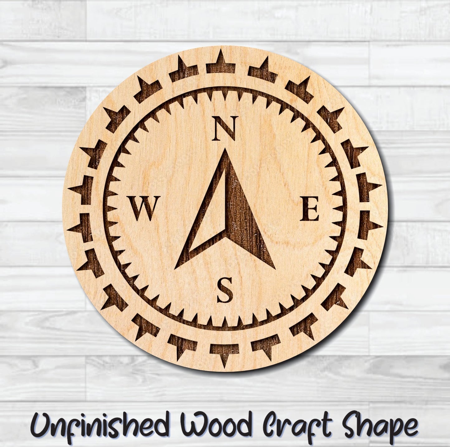Compass Nautical 5 Unfinished Wood Shape Blank Laser Engraved Cut Out Woodcraft Craft Supply