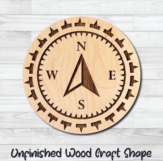 Compass Nautical 5 Unfinished Wood Shape Blank Laser Engraved Cut Out Woodcraft Craft Supply