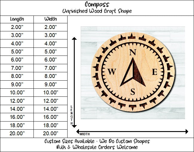 Compass Nautical 5 Unfinished Wood Shape Blank Laser Engraved Cut Out Woodcraft Craft Supply