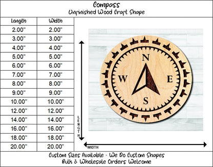 Compass Nautical 5 Unfinished Wood Shape Blank Laser Engraved Cut Out Woodcraft Craft Supply