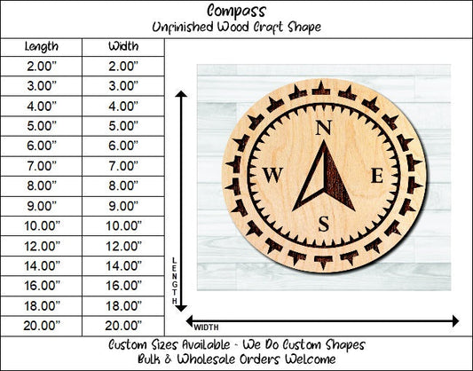 Compass Nautical 5 Unfinished Wood Shape Blank Laser Engraved Cut Out Woodcraft Craft Supply