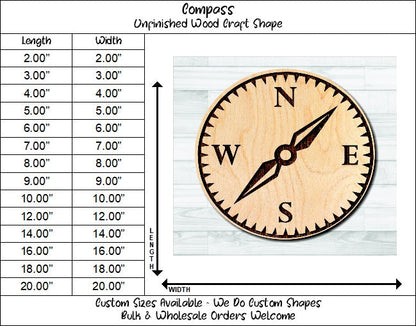 Compass Nautical 6 Unfinished Wood Shape Blank Laser Engraved Cut Out Woodcraft Craft Supply