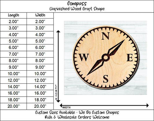 Compass Nautical 6 Unfinished Wood Shape Blank Laser Engraved Cut Out Woodcraft Craft Supply