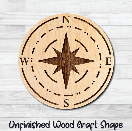 Compass Nautical 7 Unfinished Wood Shape Blank Laser Engraved Cut Out Woodcraft Craft Supply