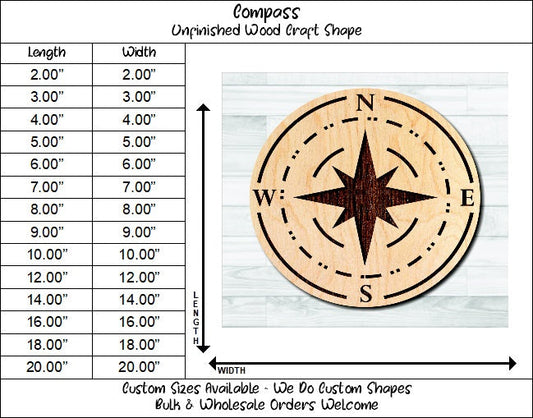 Compass Nautical 7 Unfinished Wood Shape Blank Laser Engraved Cut Out Woodcraft Craft Supply