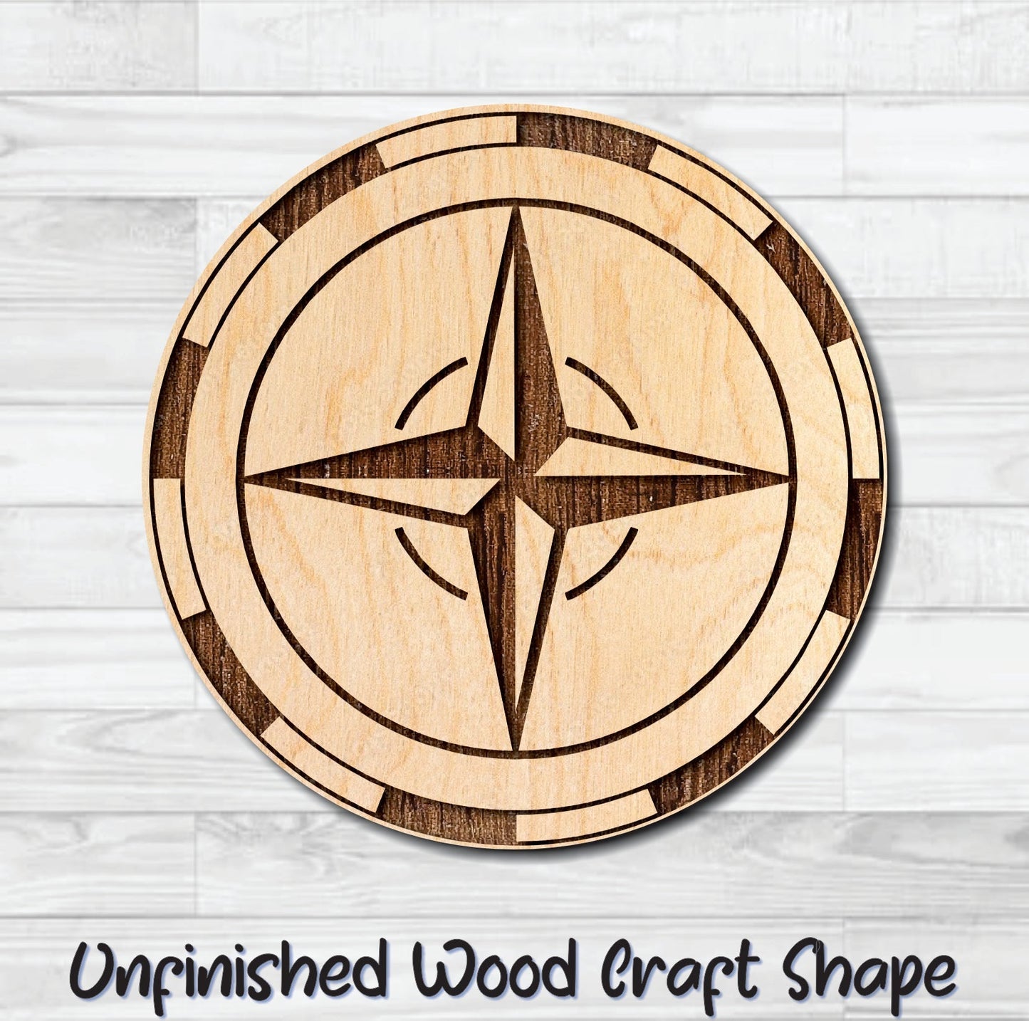 Compass Nautical 8 Unfinished Wood Shape Blank Laser Engraved Cut Out Woodcraft Craft Supply