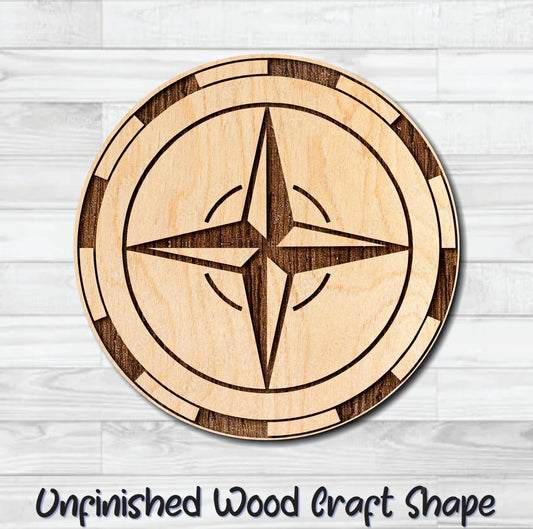Compass Nautical 8 Unfinished Wood Shape Blank Laser Engraved Cut Out Woodcraft Craft Supply