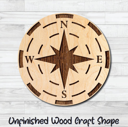 Compass Nautical 9 Unfinished Wood Shape Blank Laser Engraved Cut Out Woodcraft Craft Supply