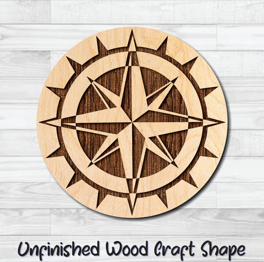 Compass Nautical 10 Unfinished Wood Shape Blank Laser Engraved Cut Out Woodcraft Craft Supply