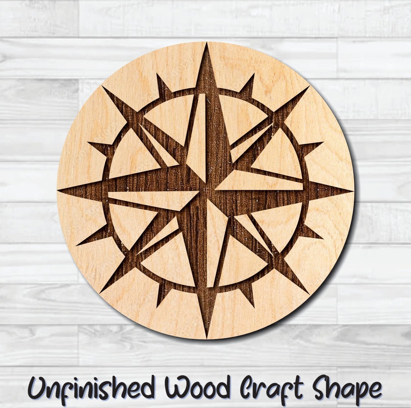 Compass Nautical 11 Unfinished Wood Shape Blank Laser Engraved Cut Out Woodcraft Craft Supply