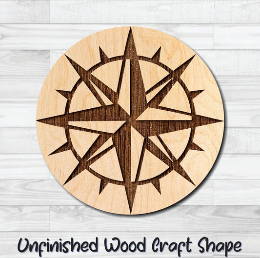 Compass Nautical 11 Unfinished Wood Shape Blank Laser Engraved Cut Out Woodcraft Craft Supply