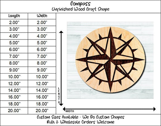 Compass Nautical 11 Unfinished Wood Shape Blank Laser Engraved Cut Out Woodcraft Craft Supply
