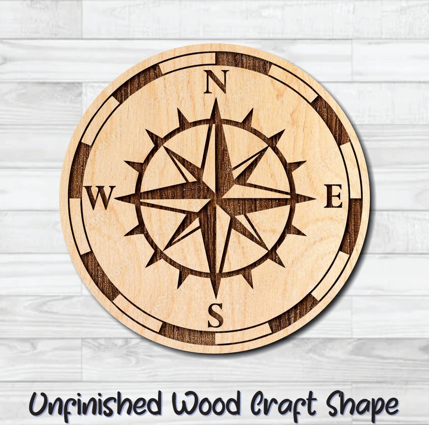 Compass Nautical 12 Unfinished Wood Shape Blank Laser Engraved Cut Out Woodcraft Craft Supply