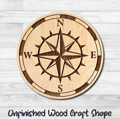 Compass Nautical 12 Unfinished Wood Shape Blank Laser Engraved Cut Out Woodcraft Craft Supply