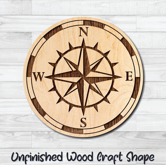 Compass Nautical 12 Unfinished Wood Shape Blank Laser Engraved Cut Out Woodcraft Craft Supply