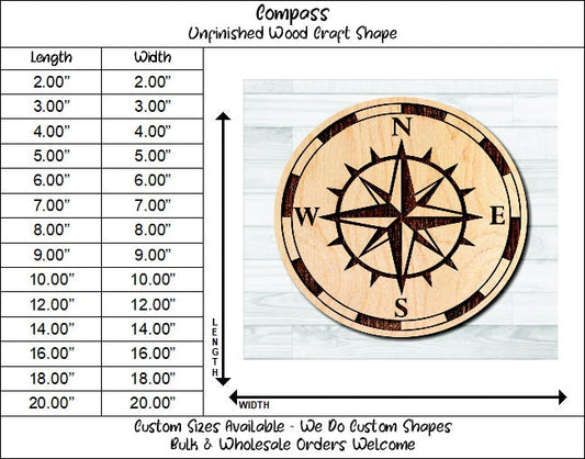 Compass Nautical 12 Unfinished Wood Shape Blank Laser Engraved Cut Out Woodcraft Craft Supply