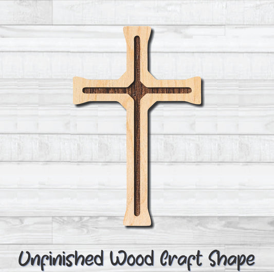 Cross Christian Religion 10 Unfinished Wood Shape Blank Laser Engraved Cutout Woodcraft Craft Supply