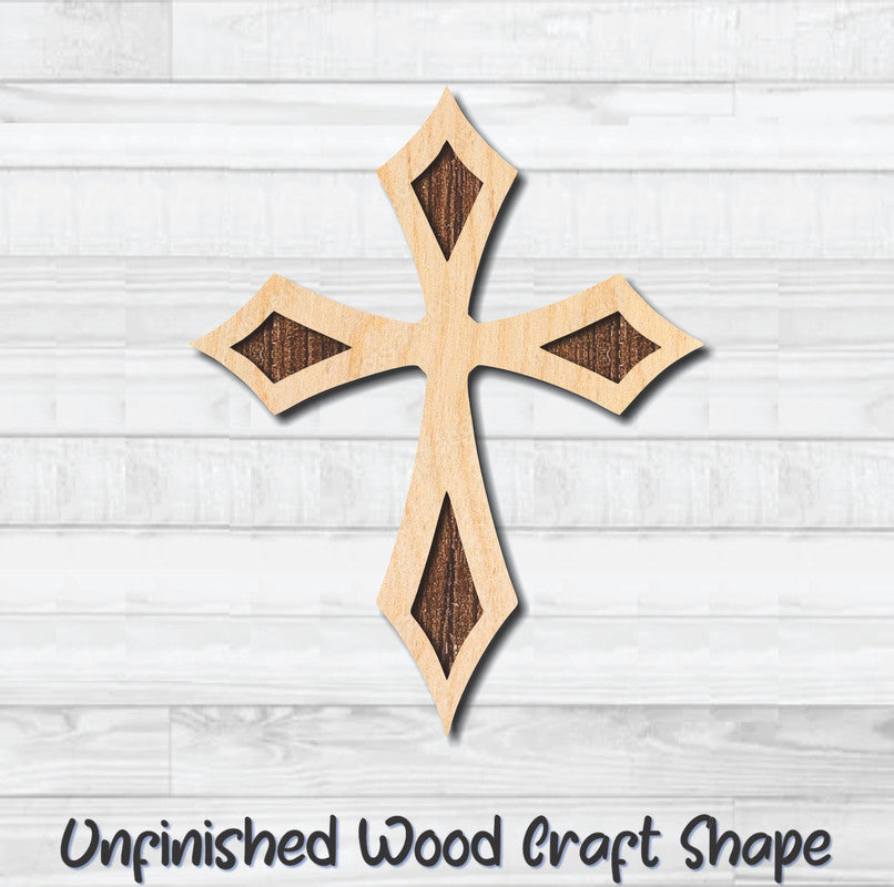 Cross Christian Religion 15 Unfinished Wood Shape Blank Laser Engraved Cutout Woodcraft Craft Supply
