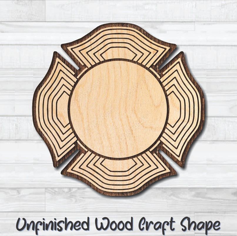 Maltese Cross 9 Firefighter Unfinished Wood Shape Blank Laser Engraved Cutout Woodcraft Craft Supply