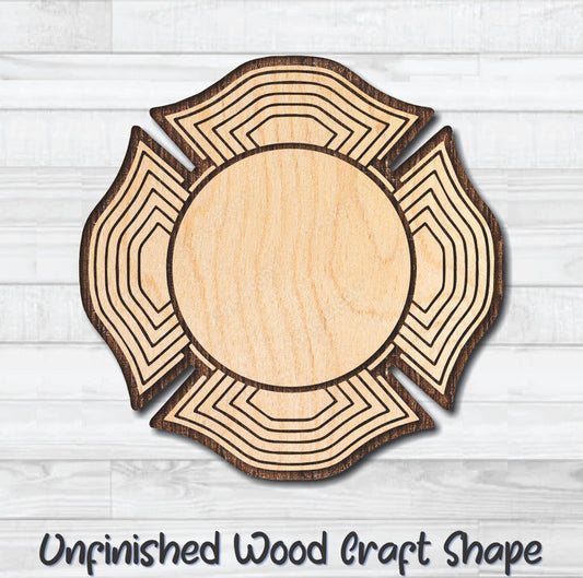 Maltese Cross 9 Firefighter Unfinished Wood Shape Blank Laser Engraved Cutout Woodcraft Craft Supply