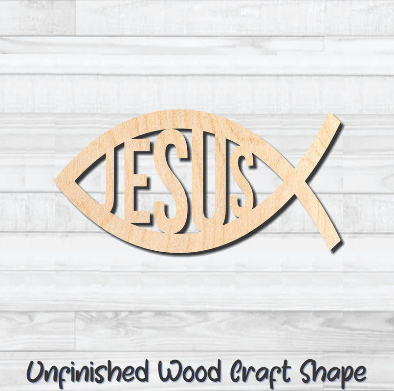 Christian Jesus Fish Unfinished Wood Shape Blank Laser Engraved Cutout Woodcraft Craft Supply