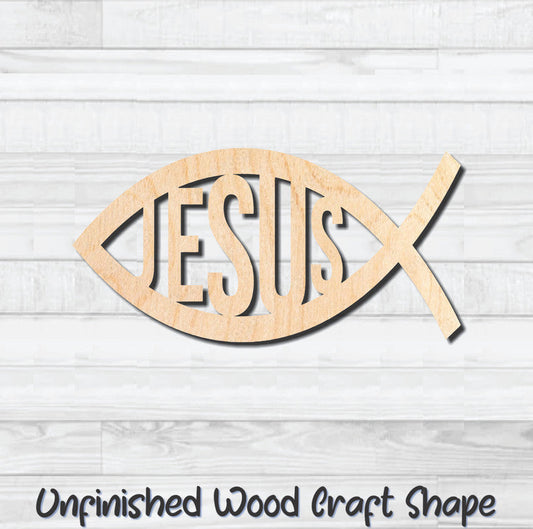Christian Jesus Fish Unfinished Wood Shape Blank Laser Engraved Cutout Woodcraft Craft Supply