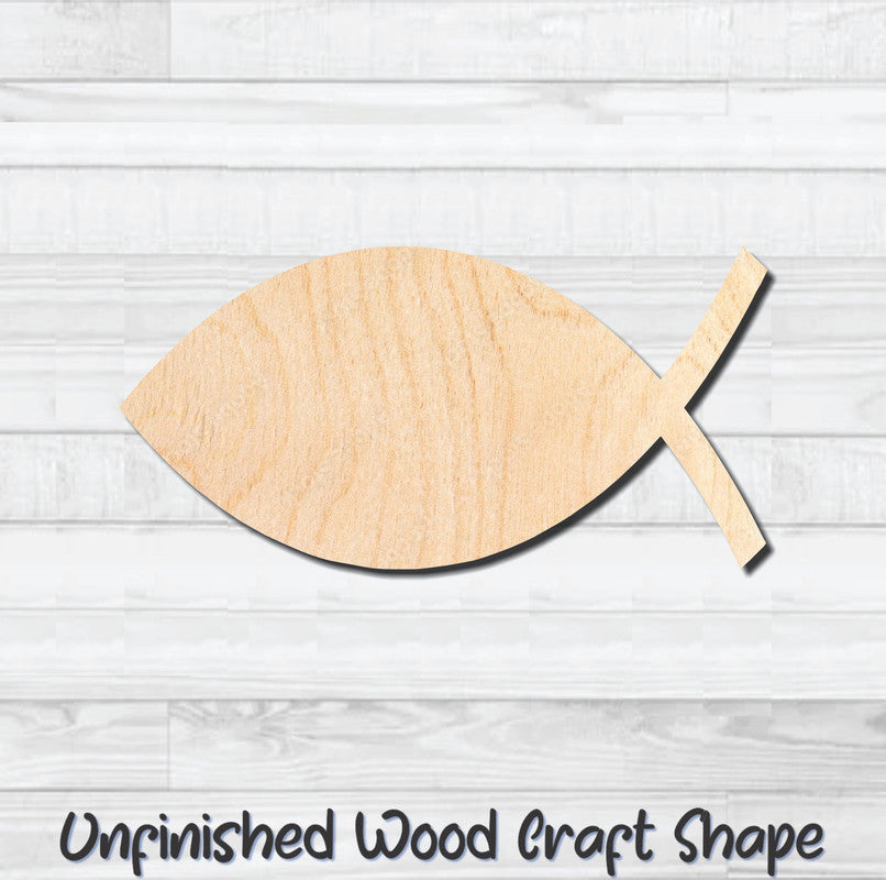 Christian Fish Unfinished Wood Shape Blank Laser Engraved Cutout Woodcraft Craft Supply