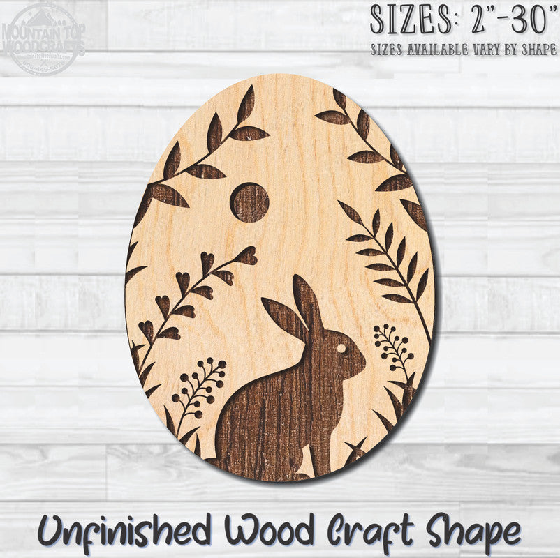 Easter Egg Bunny 2 Unfinished Wood Shape Blank Laser Engraved Cutout Woodcraft Craft Supply