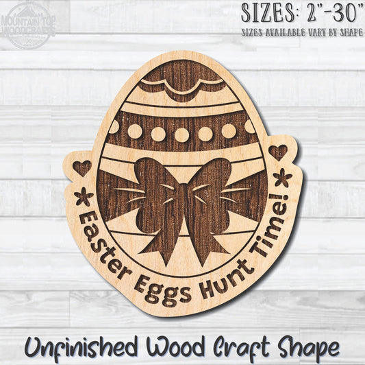 Easter Egg Hunt Time! Unfinished Wood Shape Blank Laser Engraved Cutout Woodcraft Craft Supply