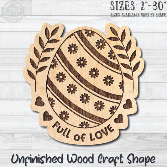 Full Of Love Easter Egg Unfinished Wood Shape Blank Laser Engraved Cutout Woodcraft Craft Supply