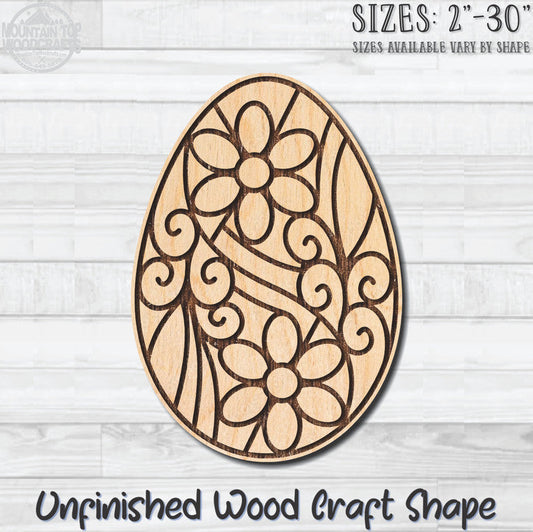 Floral Coloring Easter Egg 1 Unfinished Wood Shape Blank Laser Engraved Cutout Woodcraft Craft Supply