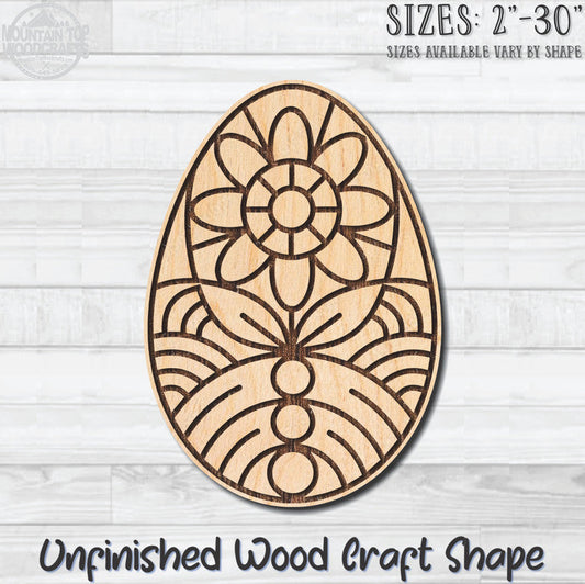 Floral Coloring Easter Egg 2 Unfinished Wood Shape Blank Laser Engraved Cutout Woodcraft Craft Supply