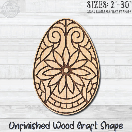 Floral Coloring Easter Egg 3 Unfinished Wood Shape Blank Laser Engraved Cutout Woodcraft Craft Supply
