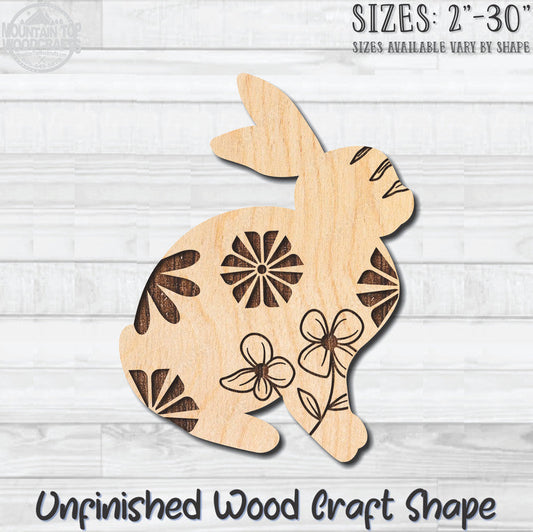 Floral Rabbit 1 Easter Unfinished Wood Shape Blank Laser Engraved Cutout Woodcraft Craft Supply