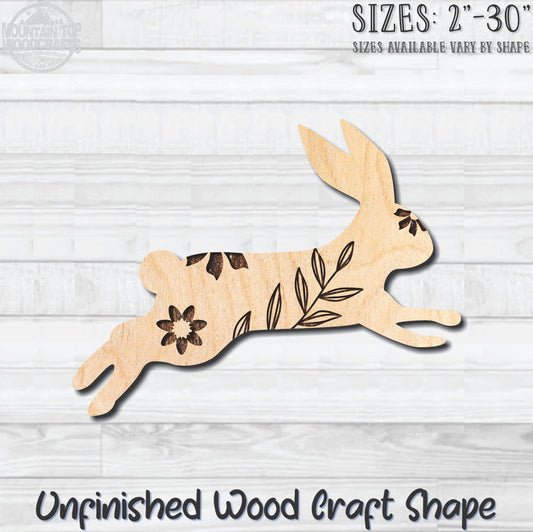 Floral Rabbit 3 Easter Unfinished Wood Shape Blank Laser Engraved Cutout Woodcraft Craft Supply