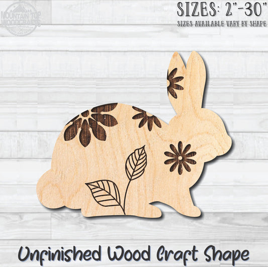Floral Rabbit 6 Easter Unfinished Wood Shape Blank Laser Engraved Cutout Woodcraft Craft Supply