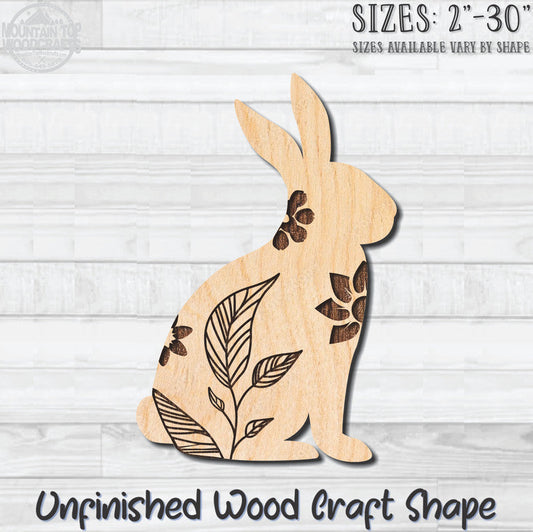 Floral Rabbit 7 Easter Unfinished Wood Shape Blank Laser Engraved Cutout Woodcraft Craft Supply