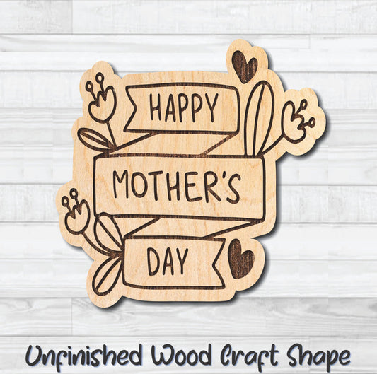 Happy Mother's Day Banner Unfinished Wood Shape Blank Laser Engraved Cutout Woodcraft Craft Supply