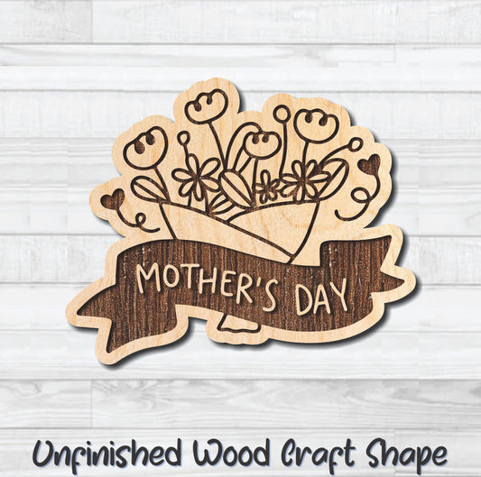 Happy Mother's Day Flowers Unfinished Wood Shape Blank Laser Engraved Cutout Woodcraft Craft Supply