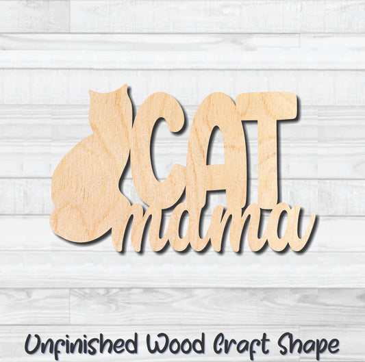 Cat Mom Unfinished Wood Shape Blank Laser Engraved Cutout Woodcraft Craft Supply