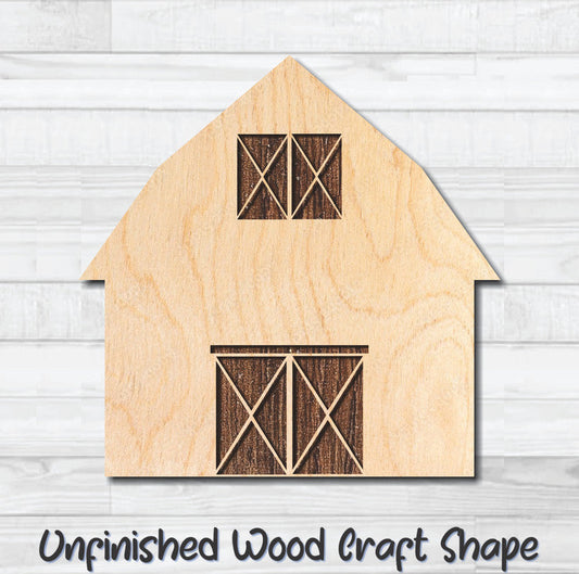 Barn Farm Unfinished Wood Shape Blank Laser Engraved Cutout Woodcraft Craft Supply