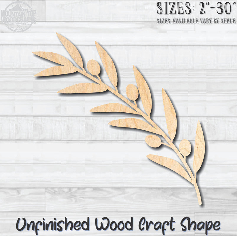 Olive Branch Unfinished Wood Shape Blank Laser Engraved Cutout Woodcraft Craft Supply